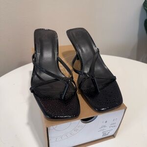 UO Black Strappy Kitten Heels